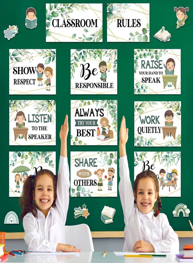 Harloon 43 Pcs Classroom Rules Posters Class Rules Bulletin Board Motivational Educational Behavior Wall Decor Good Habits Banner for Back to School Party Wall Decor Supplies (Bright Color,Eucalyptus) - Image 4